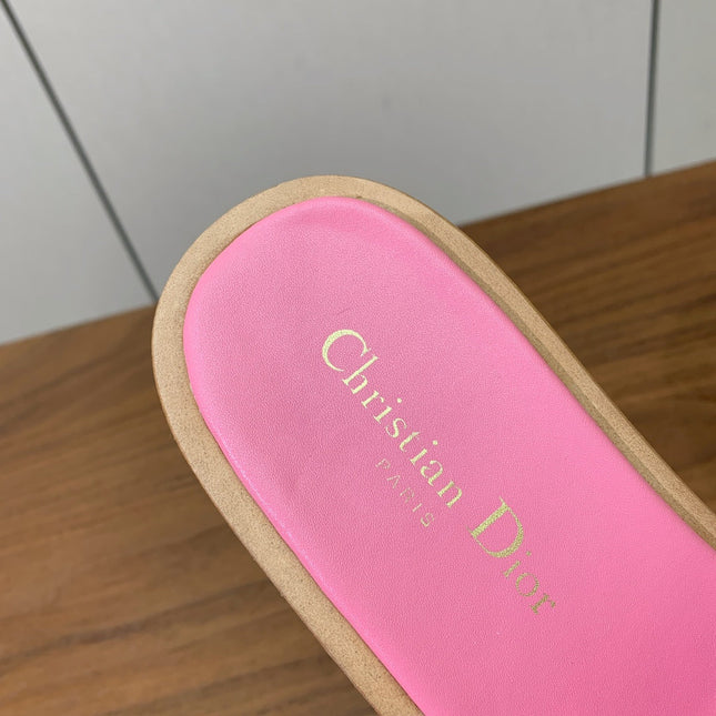 DIOR 25S DWAY WEDGE SLIDE 90 MM IN PINK CALFSKIN
