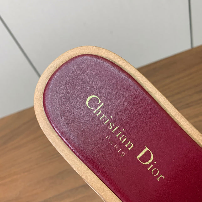 DIOR 25S DWAY WEDGE SLIDE 90 MM IN DARK RED CALFSKIN