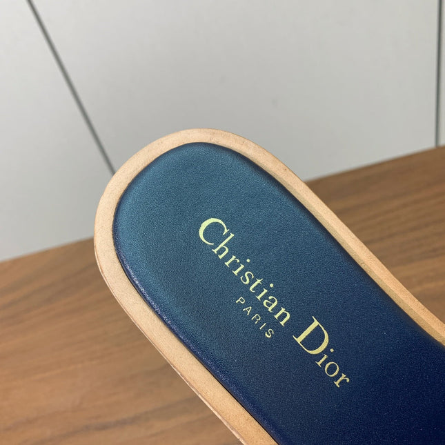 DIOR 25S DWAY WEDGE SLIDE 90 MM IN DEEP NAVY BLUE CALFSKIN
