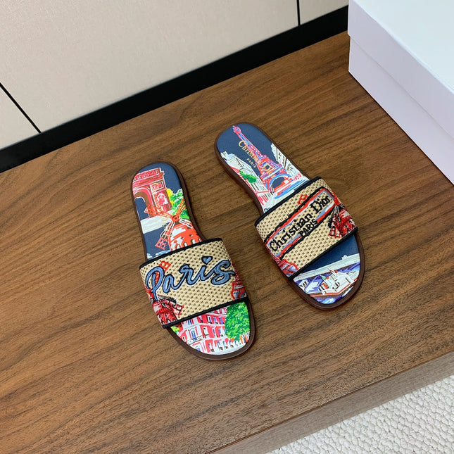 DIOR 25S DWAY SLIDE IN MULTICOLOR CALFSKIN AND FABRIC STYLE 4