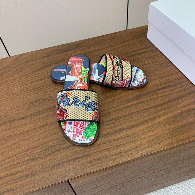 DIOR 25S DWAY SLIDE IN MULTICOLOR CALFSKIN AND FABRIC STYLE 5