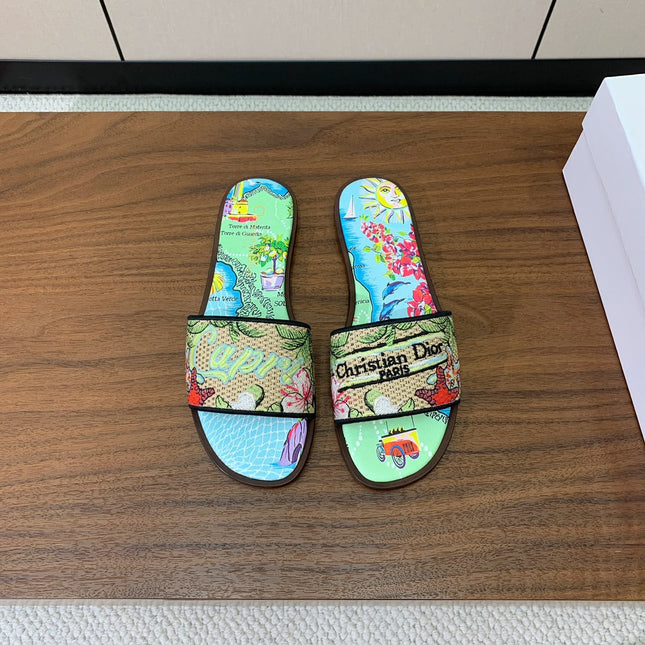 DIOR 25S DWAY SLIDE IN MULTICOLOR CALFSKIN AND FABRIC STYLE 3