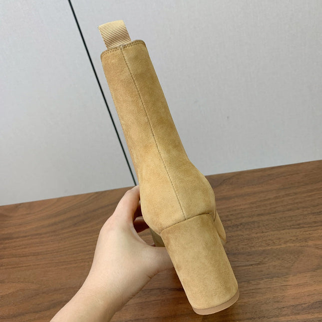 DIOR 25S ANKLE BOOTS 80 MM IN BEIGE SUEDE