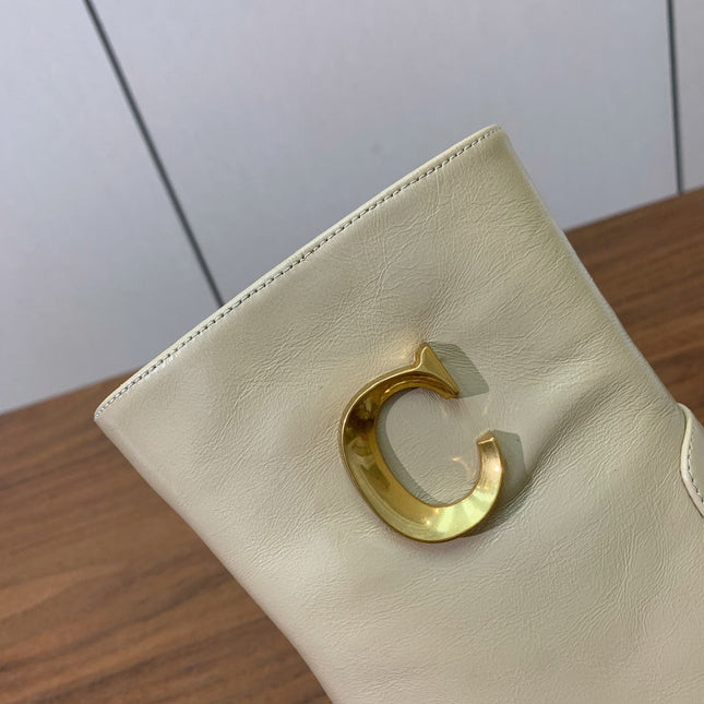 DIOR 25S ANKLE BOOTS 80 MM IN BEIGE CALFSKIN WITH GOLD HARDWARE