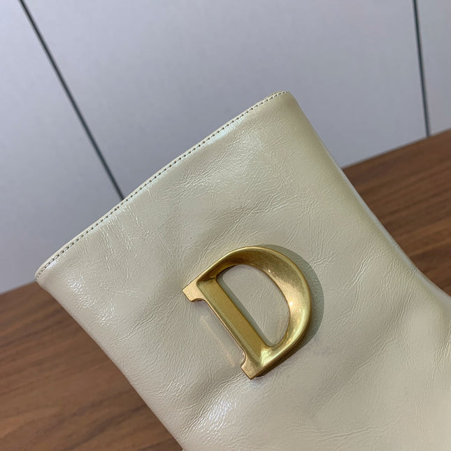 DIOR 25S ANKLE BOOTS 80 MM IN BEIGE CALFSKIN WITH GOLD HARDWARE