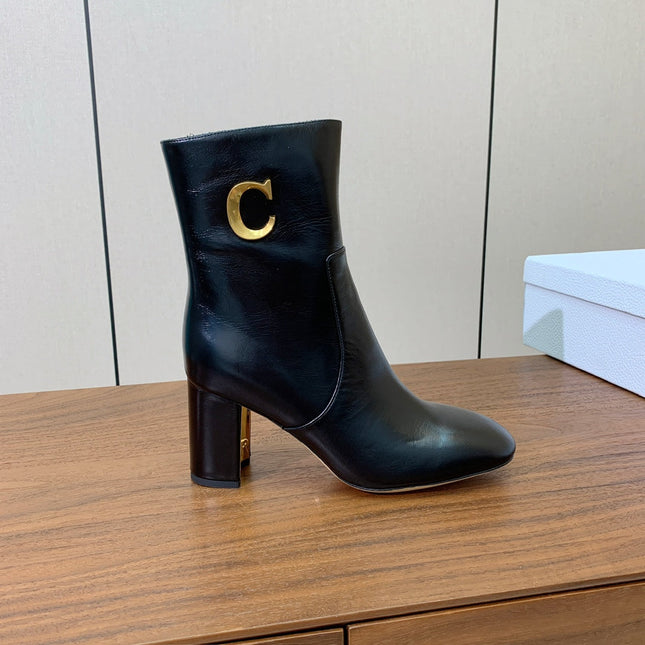 DIOR 25S ANKLE BOOTS 80 MM IN BLACK CALFSKIN WITH GOLD HARDWARE
