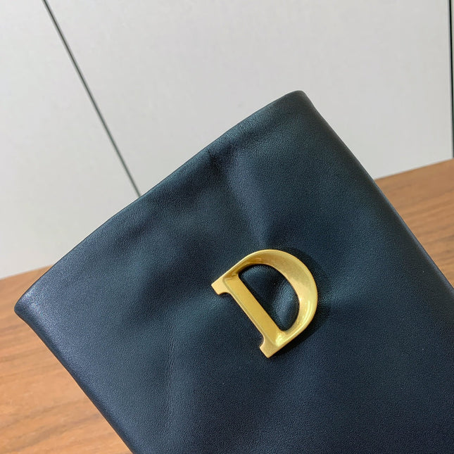 DIOR 25S KNEE-HIGH BOOTS 80 MM IN BLACK CALFSKIN WITH GOLD HARDWARE