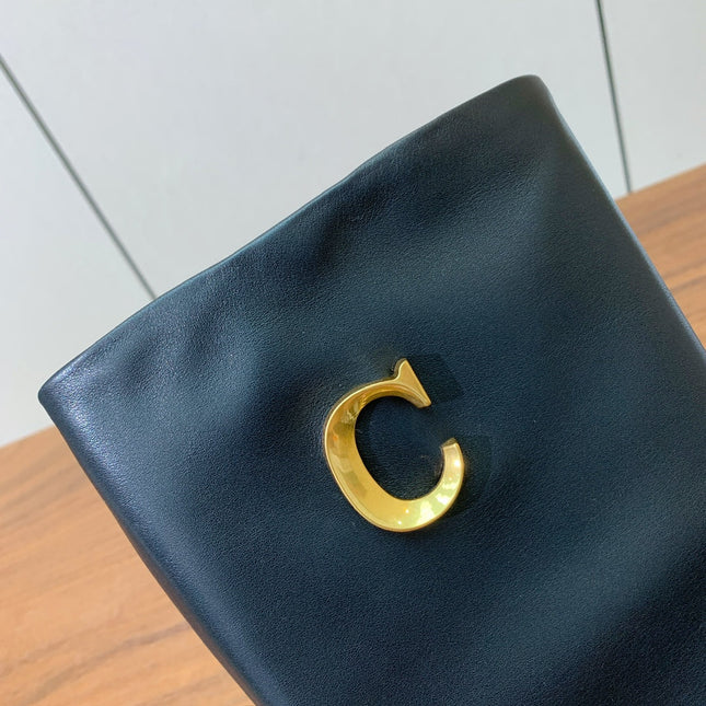 DIOR 25S KNEE-HIGH BOOTS 80 MM IN BLACK CALFSKIN WITH GOLD HARDWARE