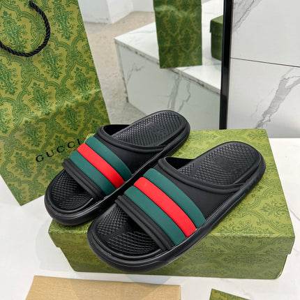 PLATFORM SLIPPERS IN BLACK MIX GREEN AND RED IMPORTED TPU