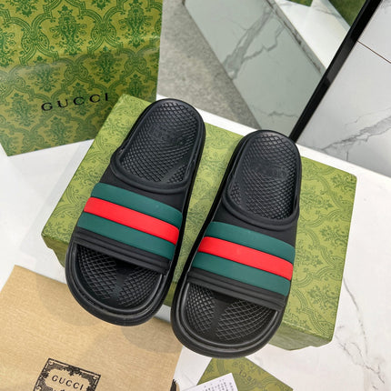 PLATFORM SLIPPERS IN BLACK MIX GREEN AND RED IMPORTED TPU