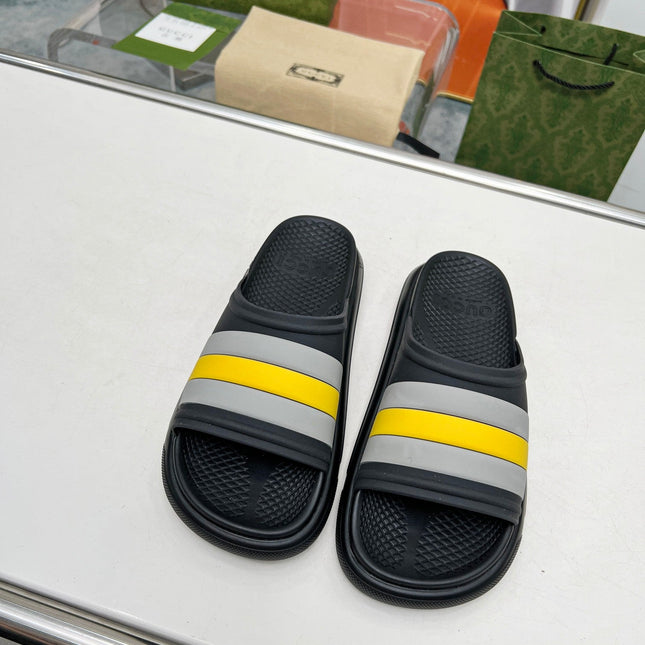 PLATFORM SLIPPERS IN BLACK MIX GRAY AND YELLOW IMPORTED TPU