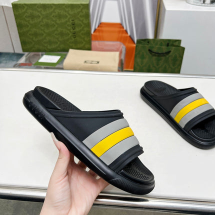 PLATFORM SLIPPERS IN BLACK MIX GRAY AND YELLOW IMPORTED TPU