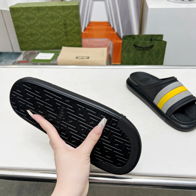 PLATFORM SLIPPERS IN BLACK MIX GRAY AND YELLOW IMPORTED TPU