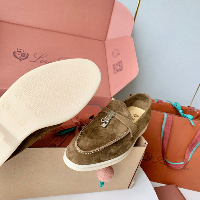 Loro Piana Brown Suede Summer Charms Walk Loafers