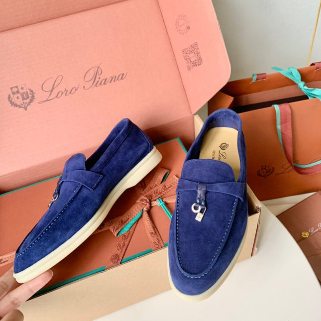 Loro Piana Blue Suede Summer Charms Walk Loafers