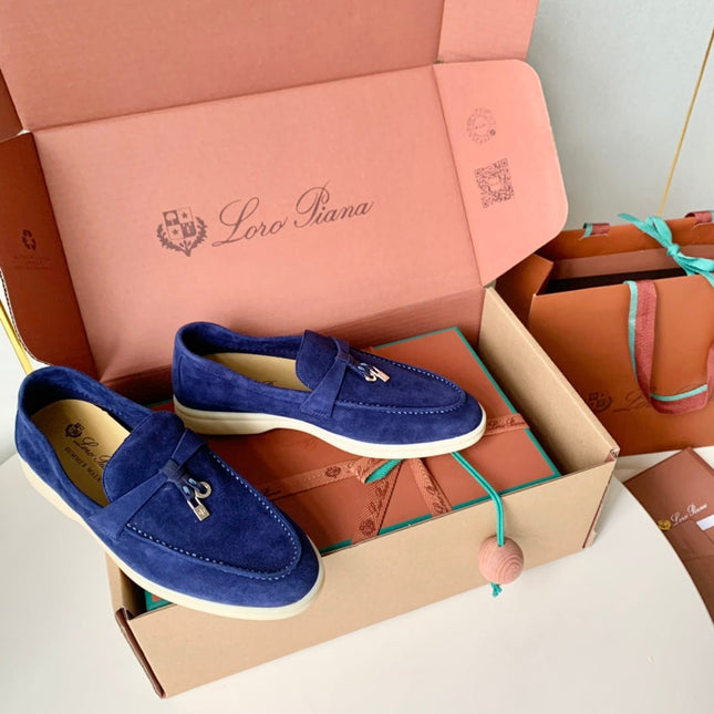 Loro Piana Blue Suede Summer Charms Walk Loafers