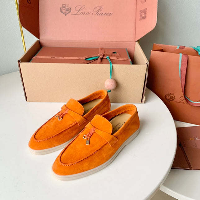 Loro Piana Light Orange Suede Summer Charms Walk Loafers