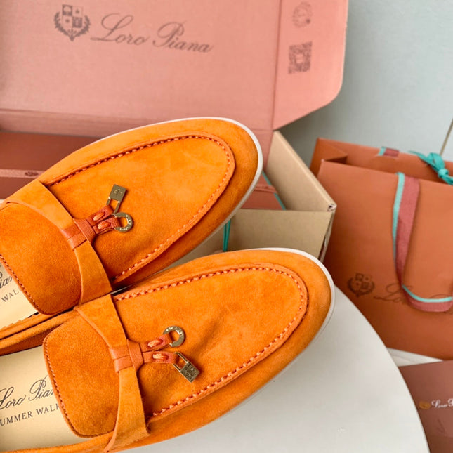 Loro Piana Light Orange Suede Summer Charms Walk Loafers