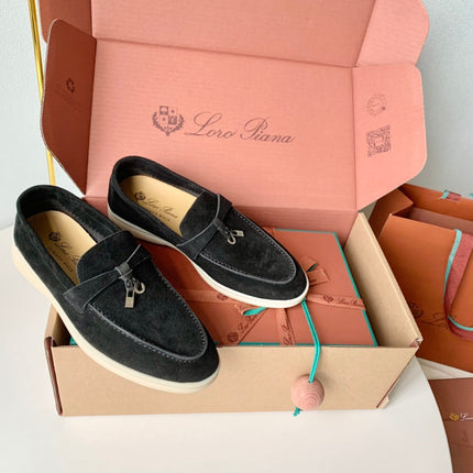 Loro Piana Black Suede Summer Charms Walk Loafers
