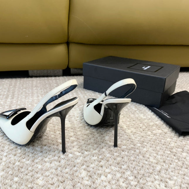 SL TRIANGLE HEELED SLINGBACKS WHITE CALFSKIN