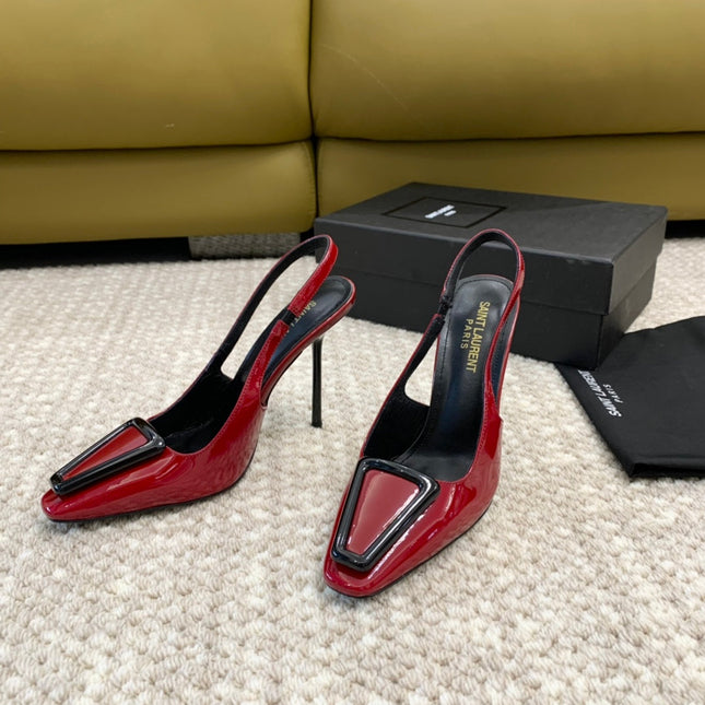 SL TRIANGLE HEELED SLINGBACKS RED CALFSKIN