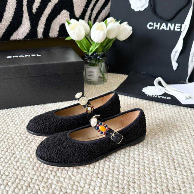 CC MARY JANES BLACK WOOL TWEED AND FABRIC