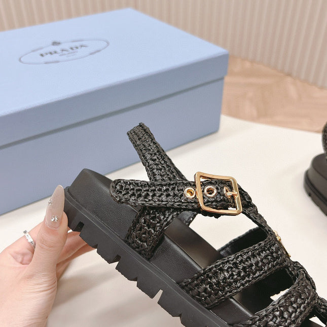 PRA RUBBER FISHERMAN SANDALS BLACK LAMBSKIN