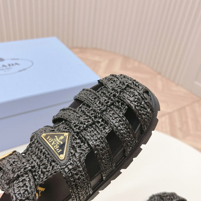 PRA RUBBER FISHERMAN SANDALS BLACK LAMBSKIN