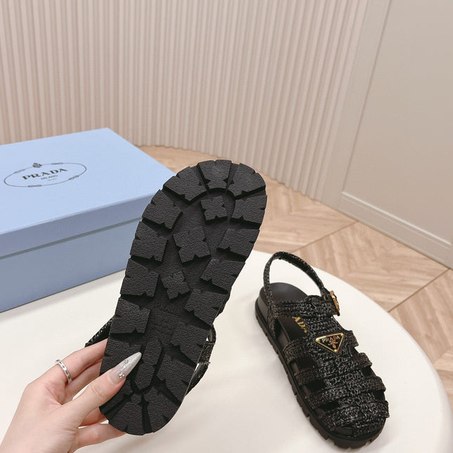 PRA RUBBER FISHERMAN SANDALS BLACK LAMBSKIN