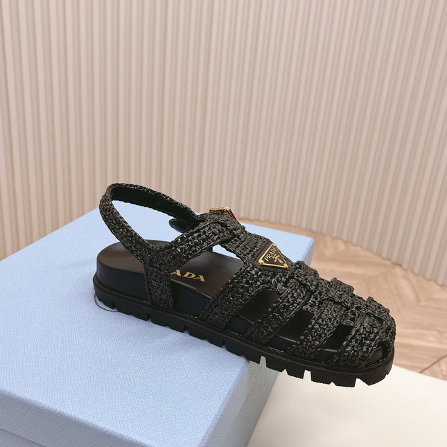 PRA RUBBER FISHERMAN SANDALS BLACK LAMBSKIN