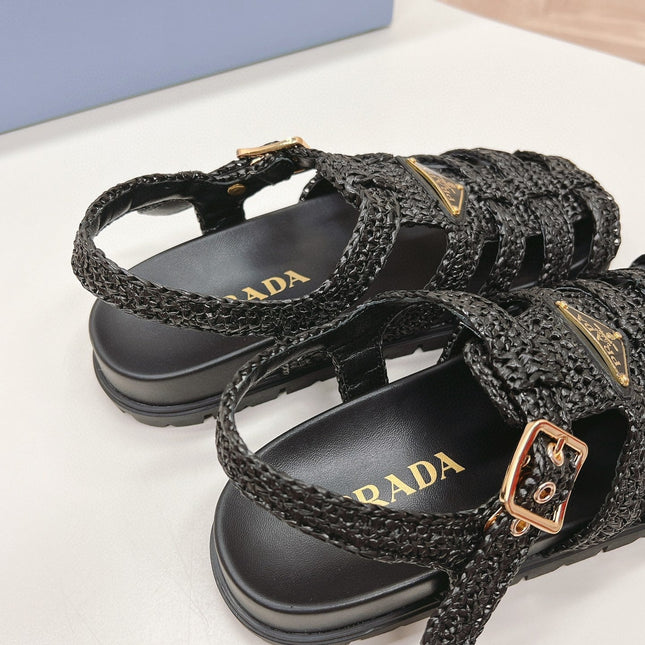 PRA RUBBER FISHERMAN SANDALS BLACK LAMBSKIN