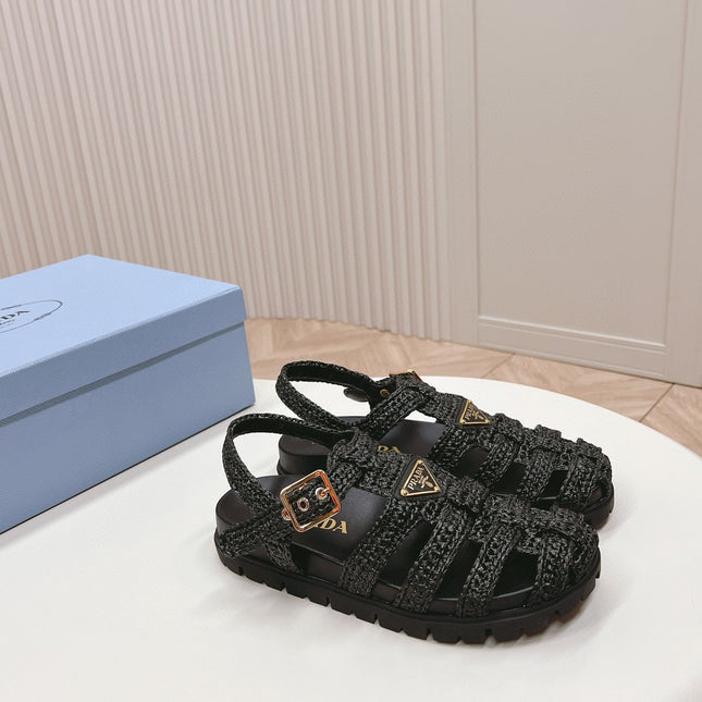 PRA RUBBER FISHERMAN SANDALS BLACK LAMBSKIN