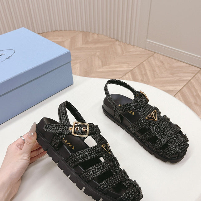 PRA RUBBER FISHERMAN SANDALS BLACK LAMBSKIN