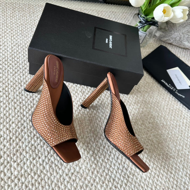 SL SEPT MULES SIENNA SATIN AND RHINESTONES