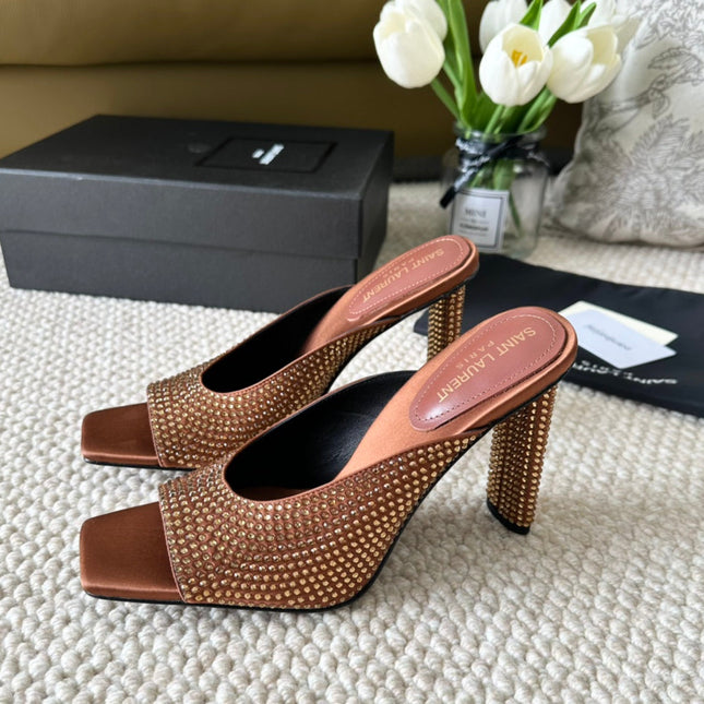 SL SEPT MULES SIENNA SATIN AND RHINESTONES