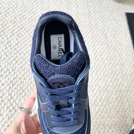 CC SNEAKER IN NAVY BLUE WOOL TWEED AND SUEDE