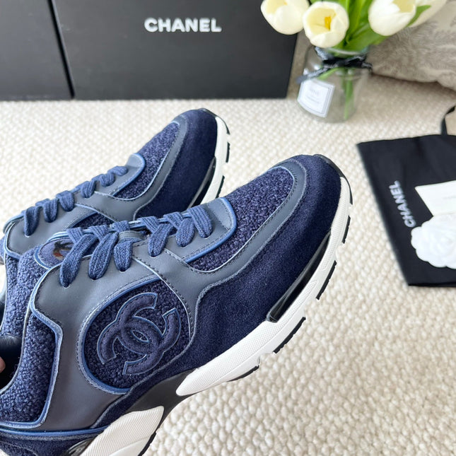 CC SNEAKER IN NAVY BLUE WOOL TWEED AND SUEDE