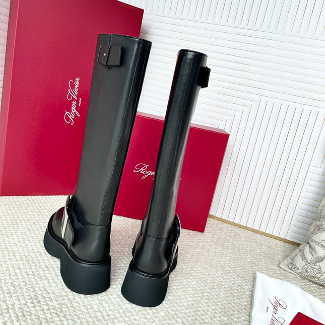 VIV' RANGERS HIGH BIKER IN BLACK CALFSKIN SILVER BUCKLE