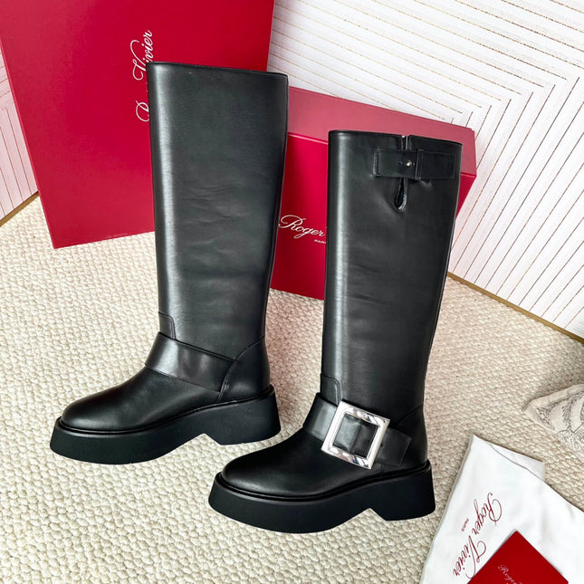 VIV' RANGERS HIGH BIKER IN BLACK CALFSKIN SILVER BUCKLE