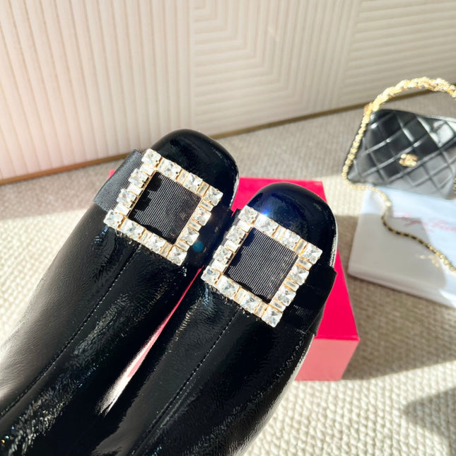 BELLE VIVIER ANKLE BOOTS IN BLACK GLOSSY CALFSKIN RHINESTONE BUCKLE