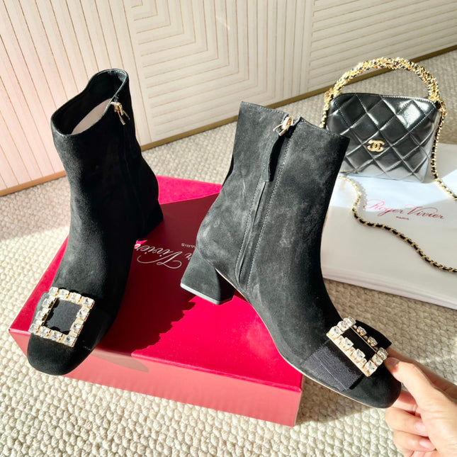 BELLE VIVIER ANKLE BOOTS IN BLACK SUEDE RHINESTONE BUCKLE