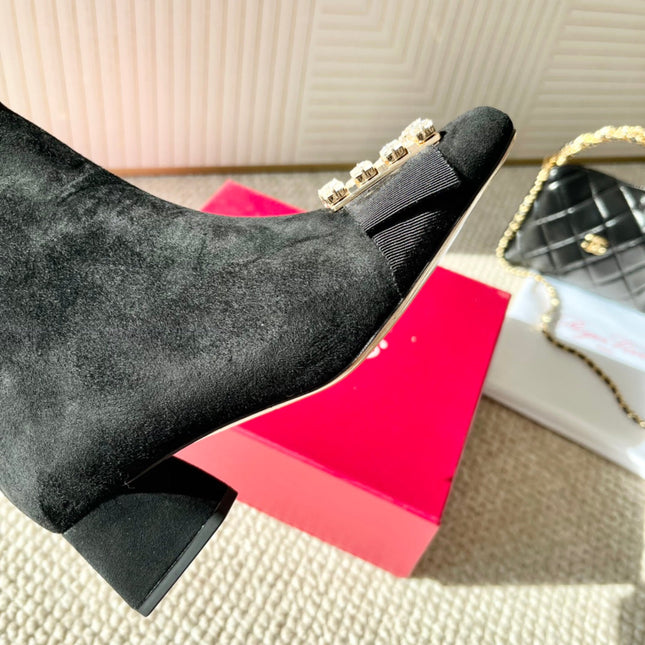 BELLE VIVIER ANKLE BOOTS IN BLACK SUEDE RHINESTONE BUCKLE