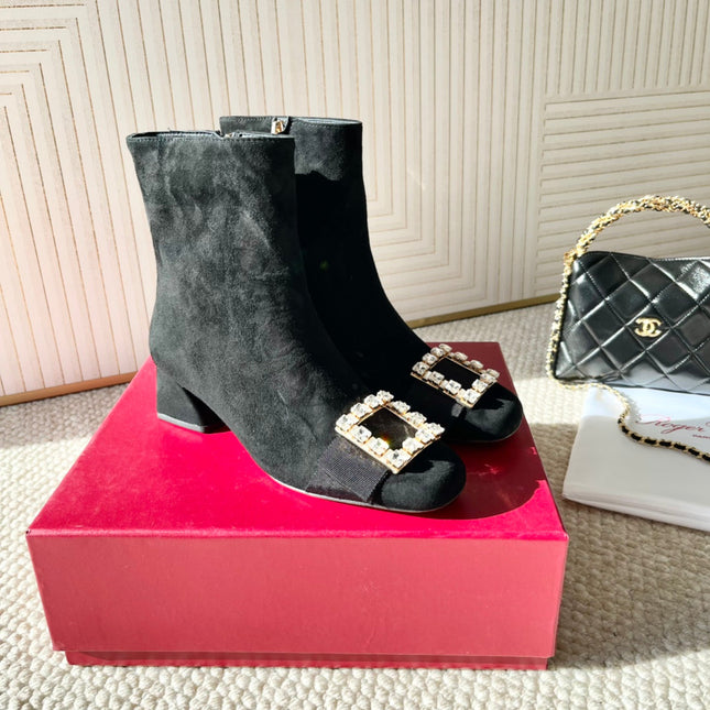 BELLE VIVIER ANKLE BOOTS IN BLACK SUEDE RHINESTONE BUCKLE