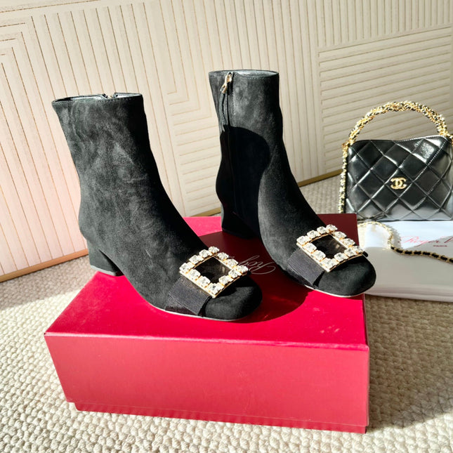 BELLE VIVIER ANKLE BOOTS IN BLACK SUEDE RHINESTONE BUCKLE
