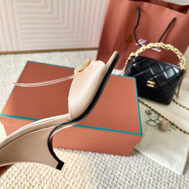 HIGH HEELS SANDALS 80 MM IN LIGHT BEIGE SATIN MIX SUEDE