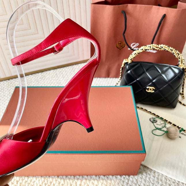 HIGH HEELS SANDALS 80 MM IN RED SATIN MIX SUEDE