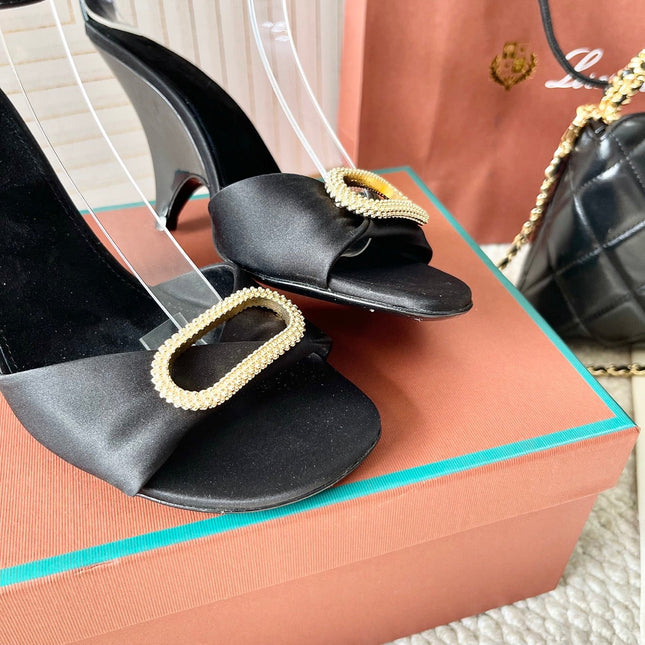 HIGH HEELS SANDALS 80 MM IN BLACK SATIN MIX SUEDE