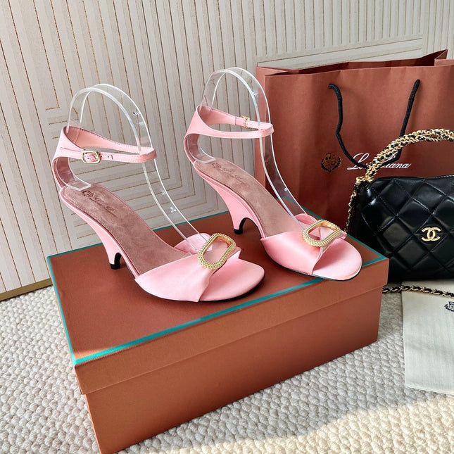 HIGH HEELS SANDALS 80 MM IN PASTEL PINK SATIN MIX SUEDE