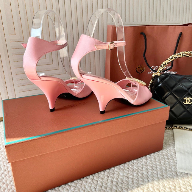 HIGH HEELS SANDALS 80 MM IN PASTEL PINK SATIN MIX SUEDE