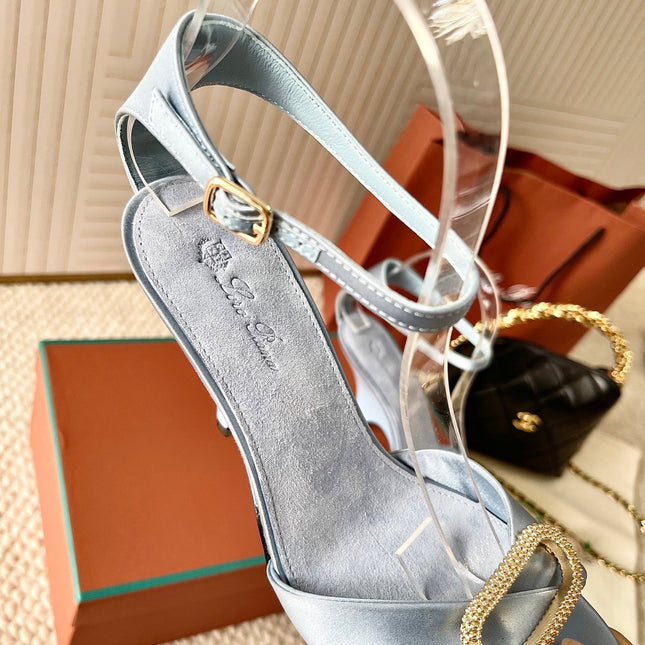 HIGH HEELS SANDALS 80 MM IN PASTEL BLUE SATIN MIX SUEDE